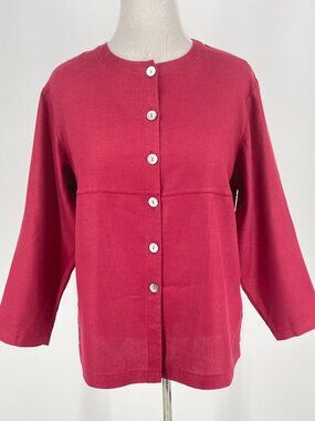 Valerie Stevens Red 100% Linen Boxy Tunic Top Small Lagenlook